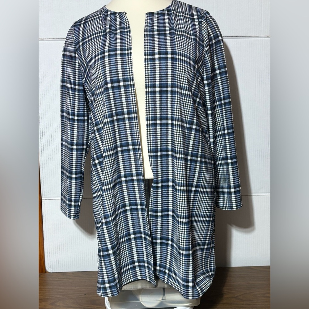 SHEIN Curve 4X Navy & black plaid cardigan/jacket 35” L 25” sleeve
